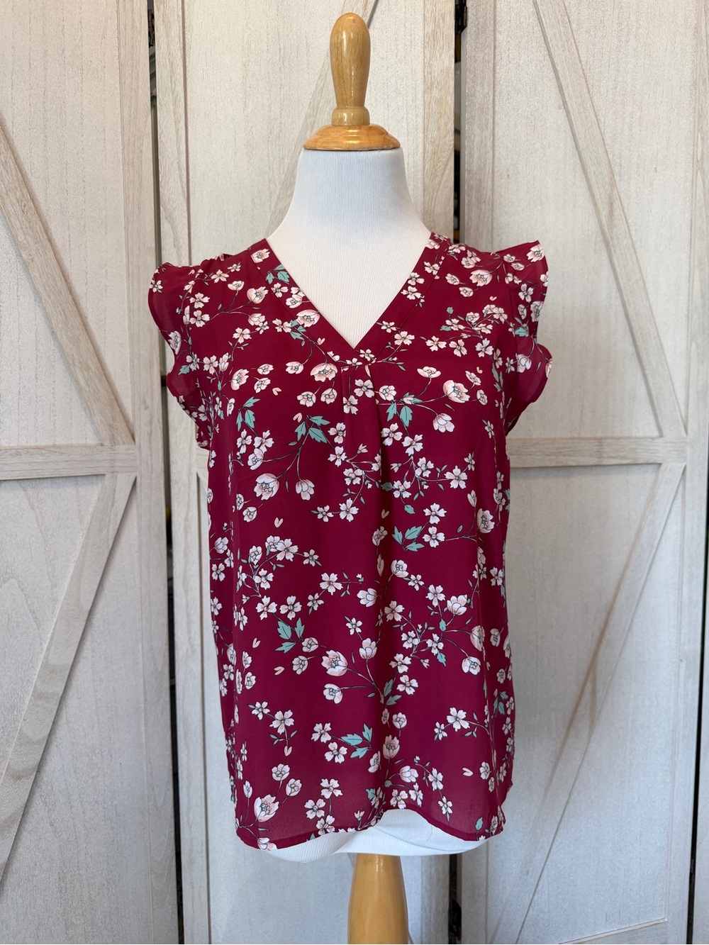 LOFT Berry Floral Blouse with Mint Accents - Picture 12 of 12
